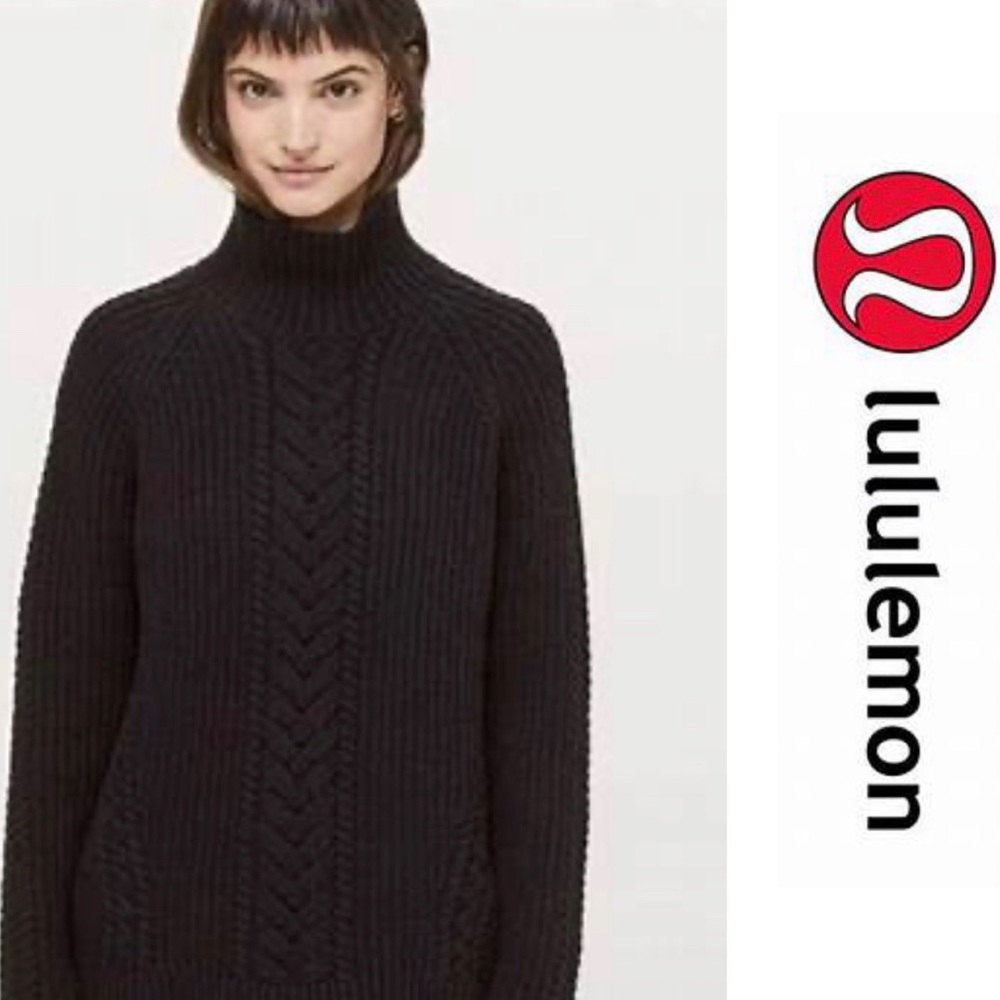 Lululemon Bring the Cozy Turtleneck sweater black 6 cableknit